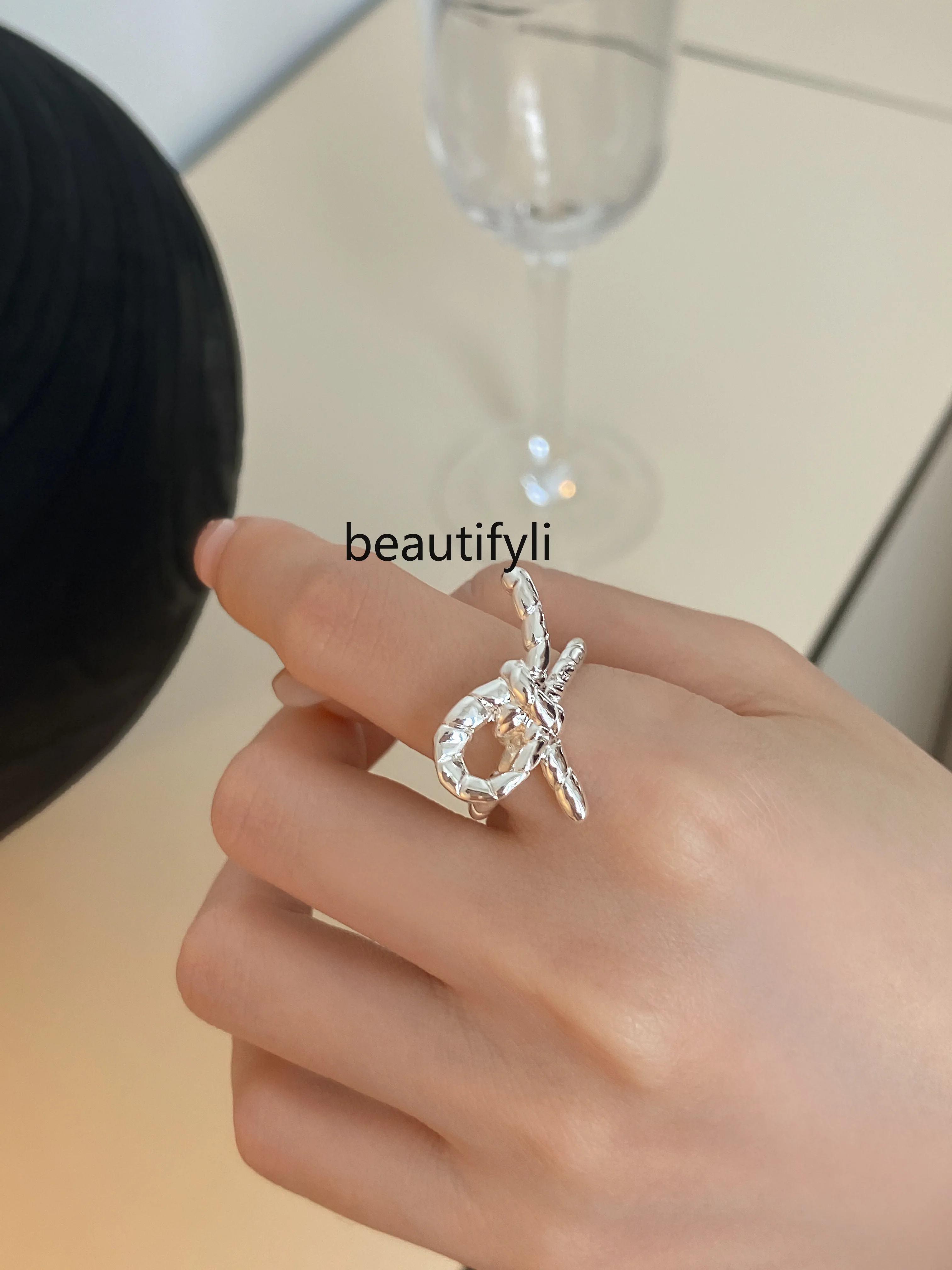 Chongqing University Bow Ring Women's Special-Interest Design Retro Irregular Open Ring