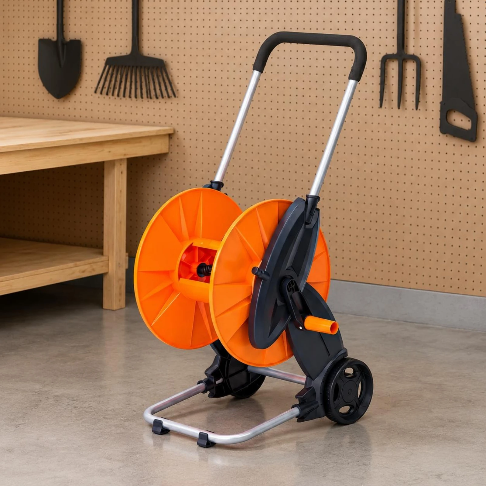 Garden Hose Reel Carrier Easy to Move Water Hose Trolley Sturdy Even Rewind for Outdoor