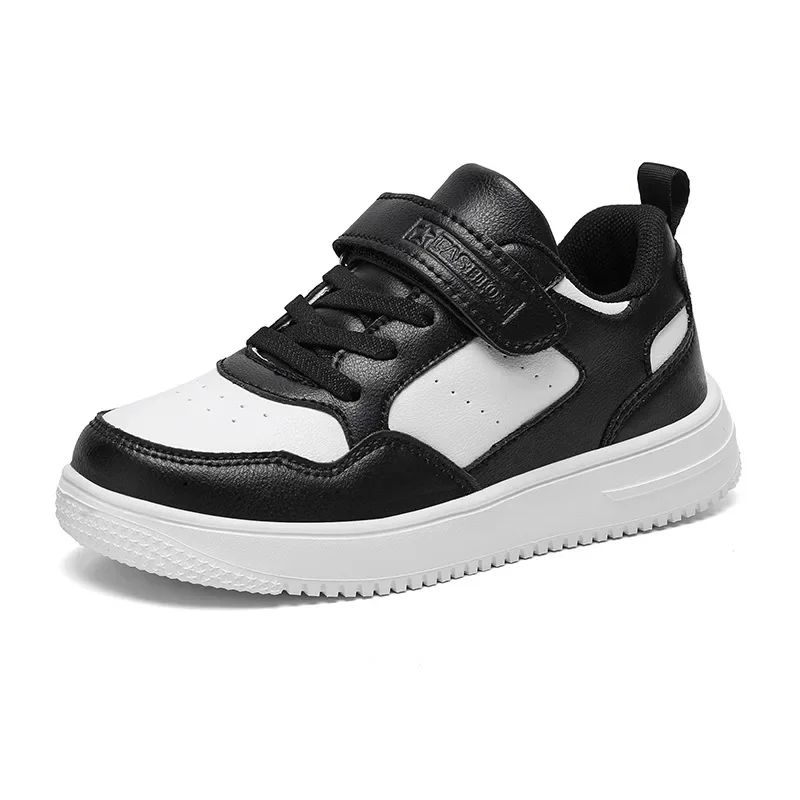 New Casual Leather Sneakers for Children Solid Color Fashion Skateboarding Shoes for Kids Comfortable Low Top Trainers for Boys