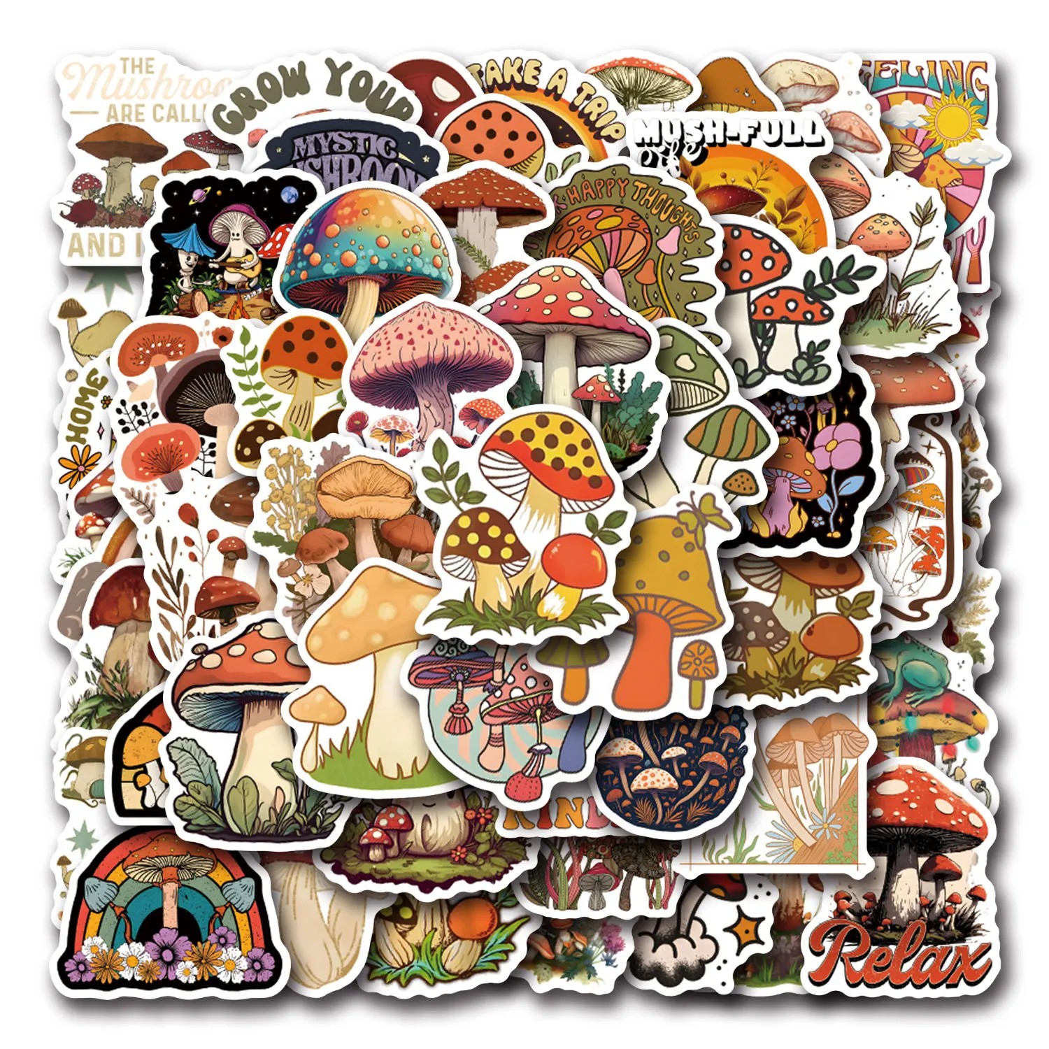 55 Stück Niedliche Retro-Pilz-Aufkleber Ästhetische Malerei-Designs im Niedlichen Stil Retro Laptop Scrapbooking Gepäck Graffiti Wasserfeste Aufkleber