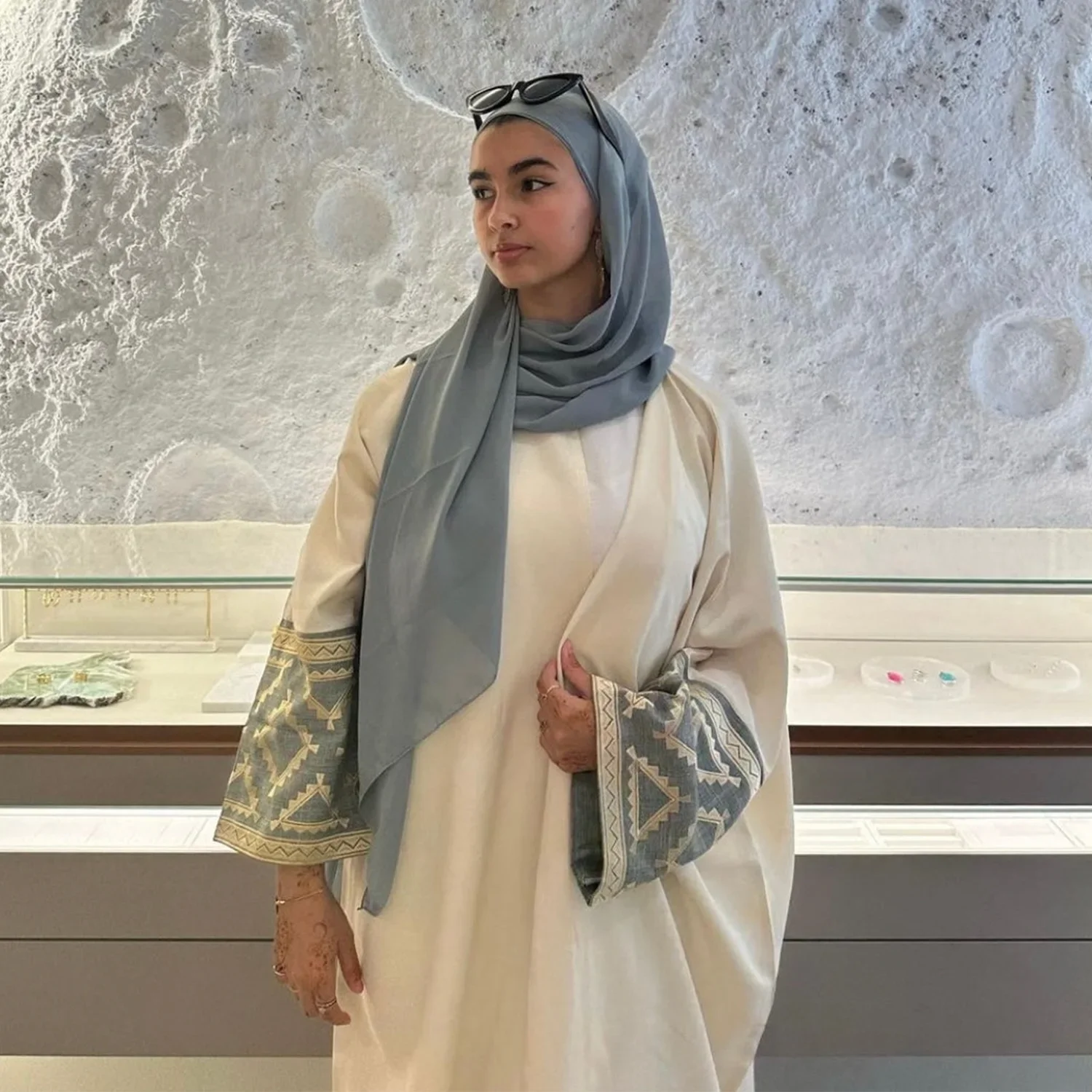 

Linen Open Abaya Kimono Embroidery Sleeves Cardigan Muslim Cape Dress Abayas for Women Dubai Luxury Turkey Ramadan Islam Kaftan