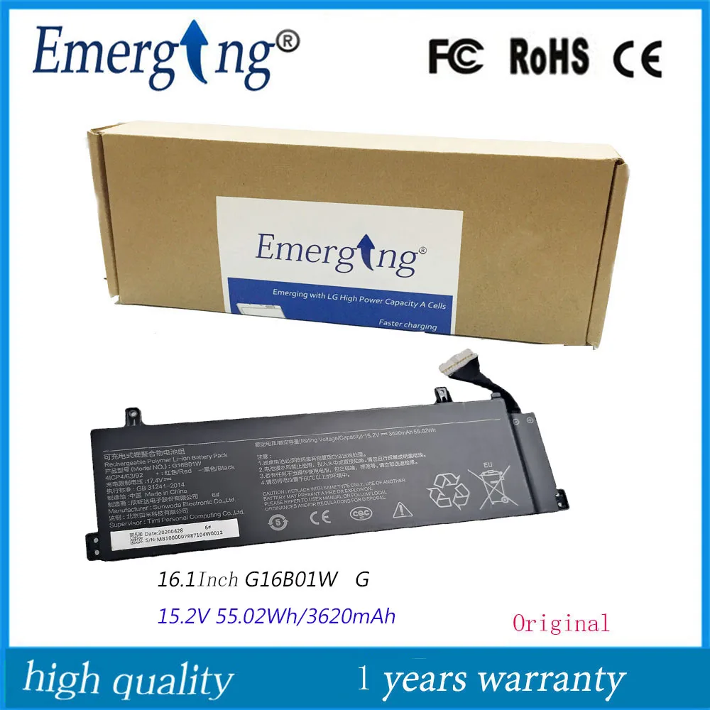 15.2V 55.02Wh 3620mAh New Laptop Battery G16B01W For Xiaomi Redmi G Gaming 16 Series 4ICP4/63/92