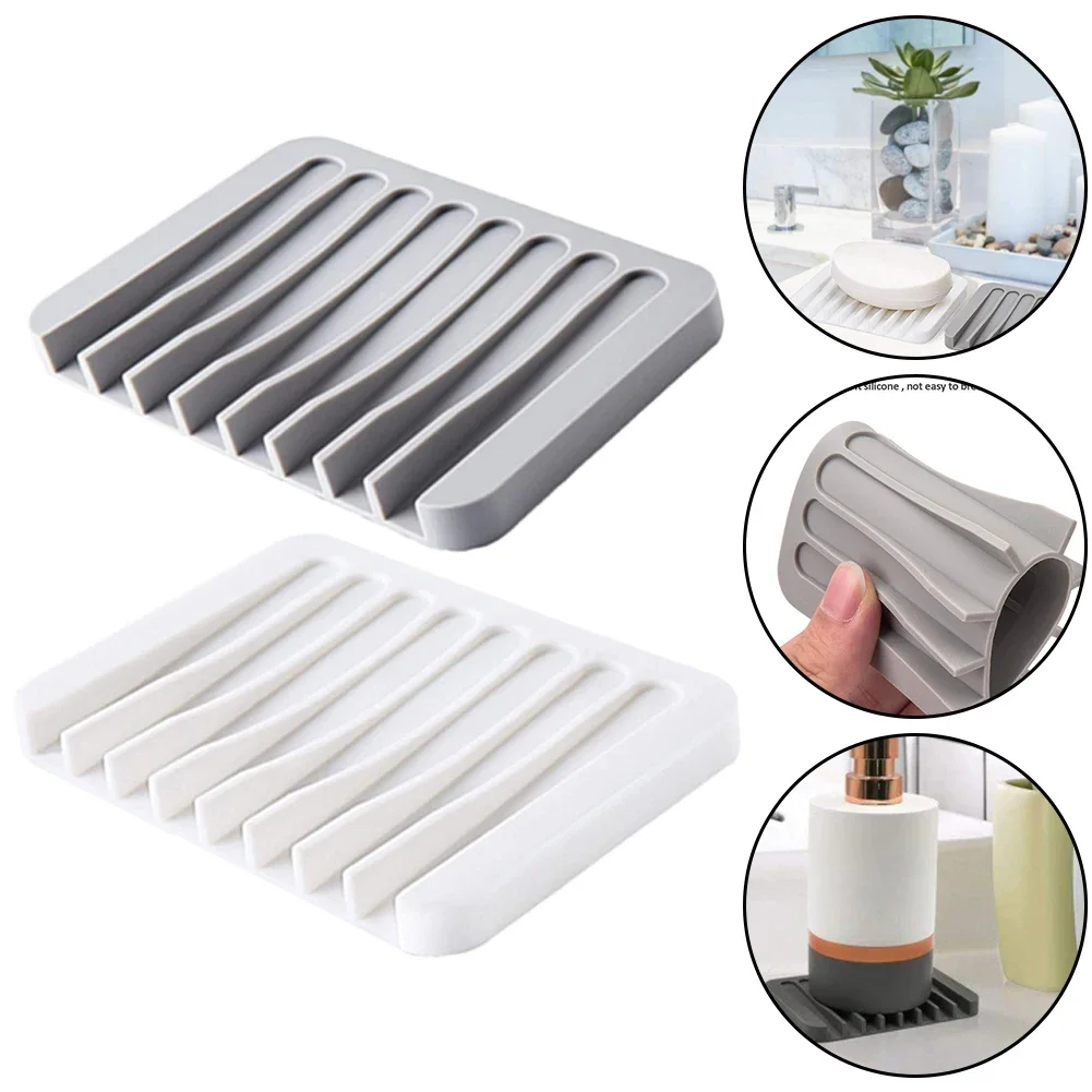 1 Pc High Quality Silicone Self Draining Soap Dishes Innovative Soap Holder Saver Silicone Soap Holder Anti Slip Pad