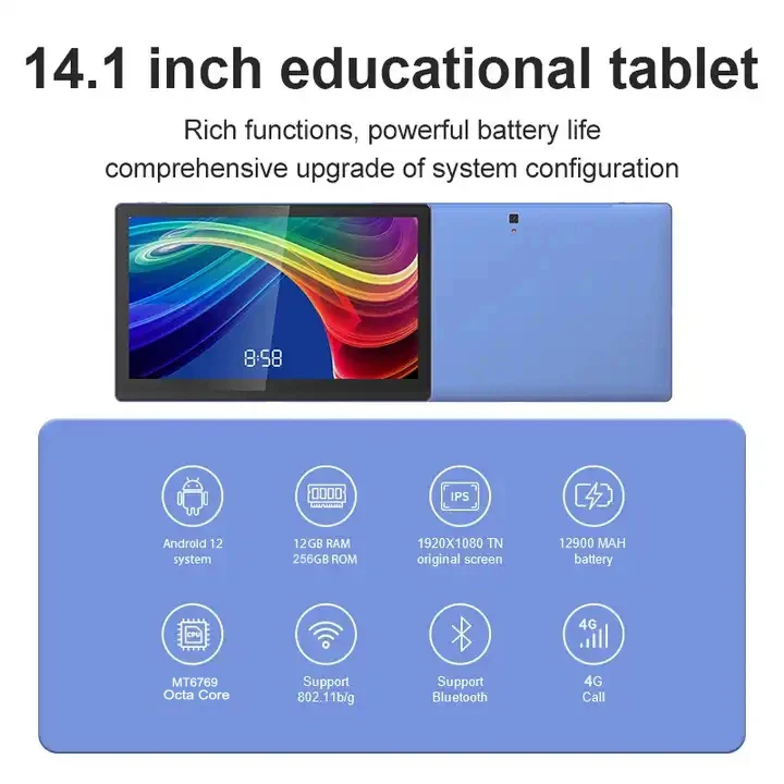 Versione globale 14 pollici 1920x1080 IPS Tablet PC con grande schermo 5 + 13MP fotocamera 12 + 256GB telefonata muslim2 IN 1 Tablet Android Laptop