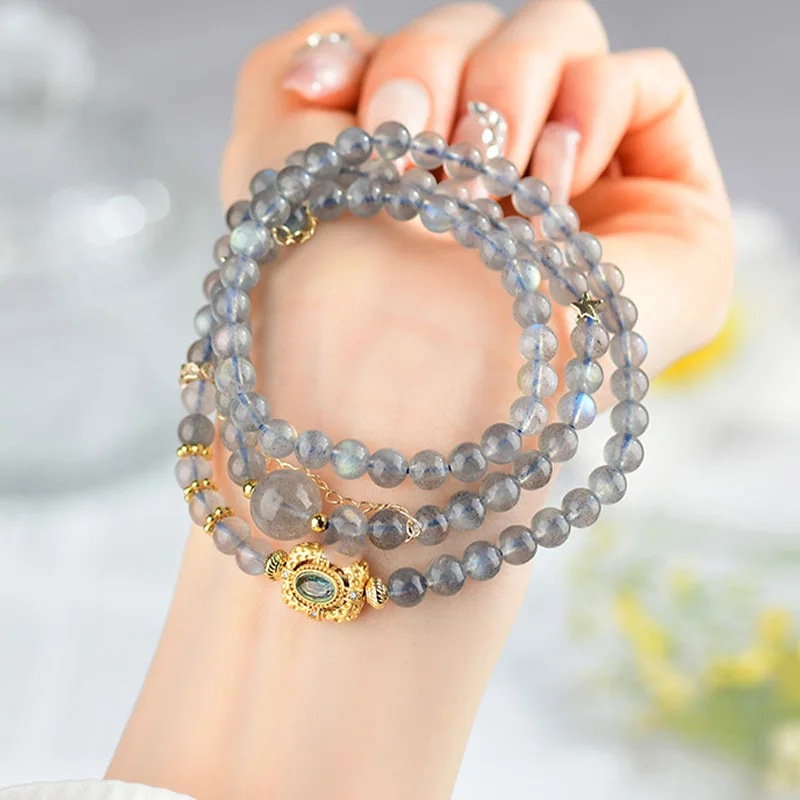 

Natural Gray Moonstone Three Circle Bracelet Fashion Novice String Female Jewelry