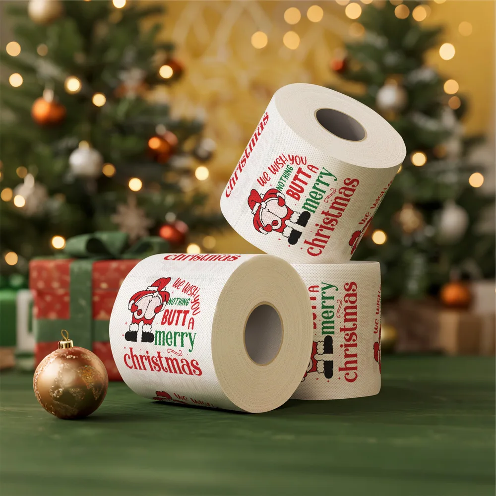 1/4 قطعة من لفة ورق التواليت لعيد الميلاد المطبوعة سانتا-ديكور عيد الميلاد المجيد الاحتفالي، مناديل الحفلات المنزلية للاحتفال بالعطلات #3