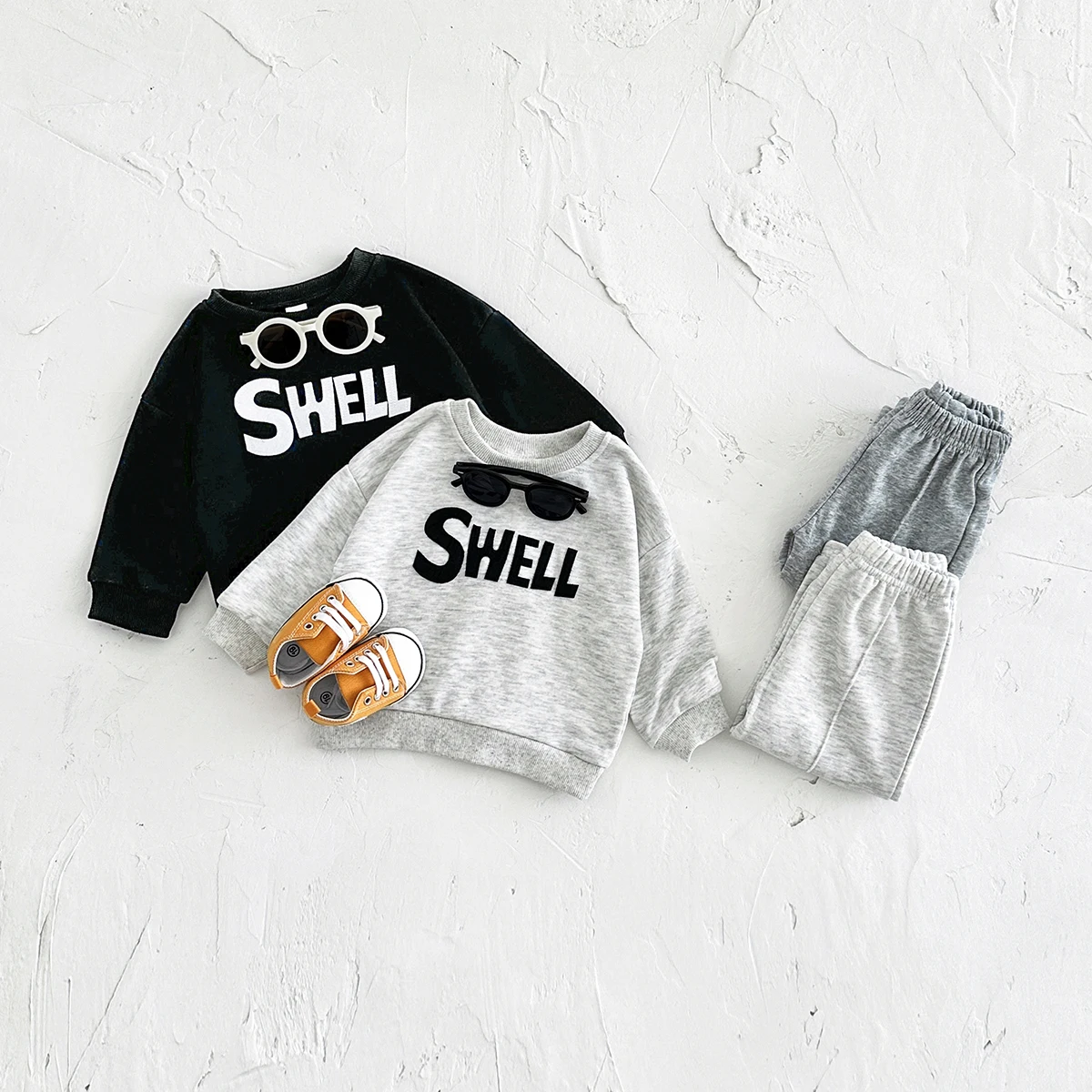 Infant Toddler 2Pcs Tracksuit SWELL Letter Print Crew Neck Sweatshirt and Elastic Cuff Pants Unisex Kids Casual Outfit