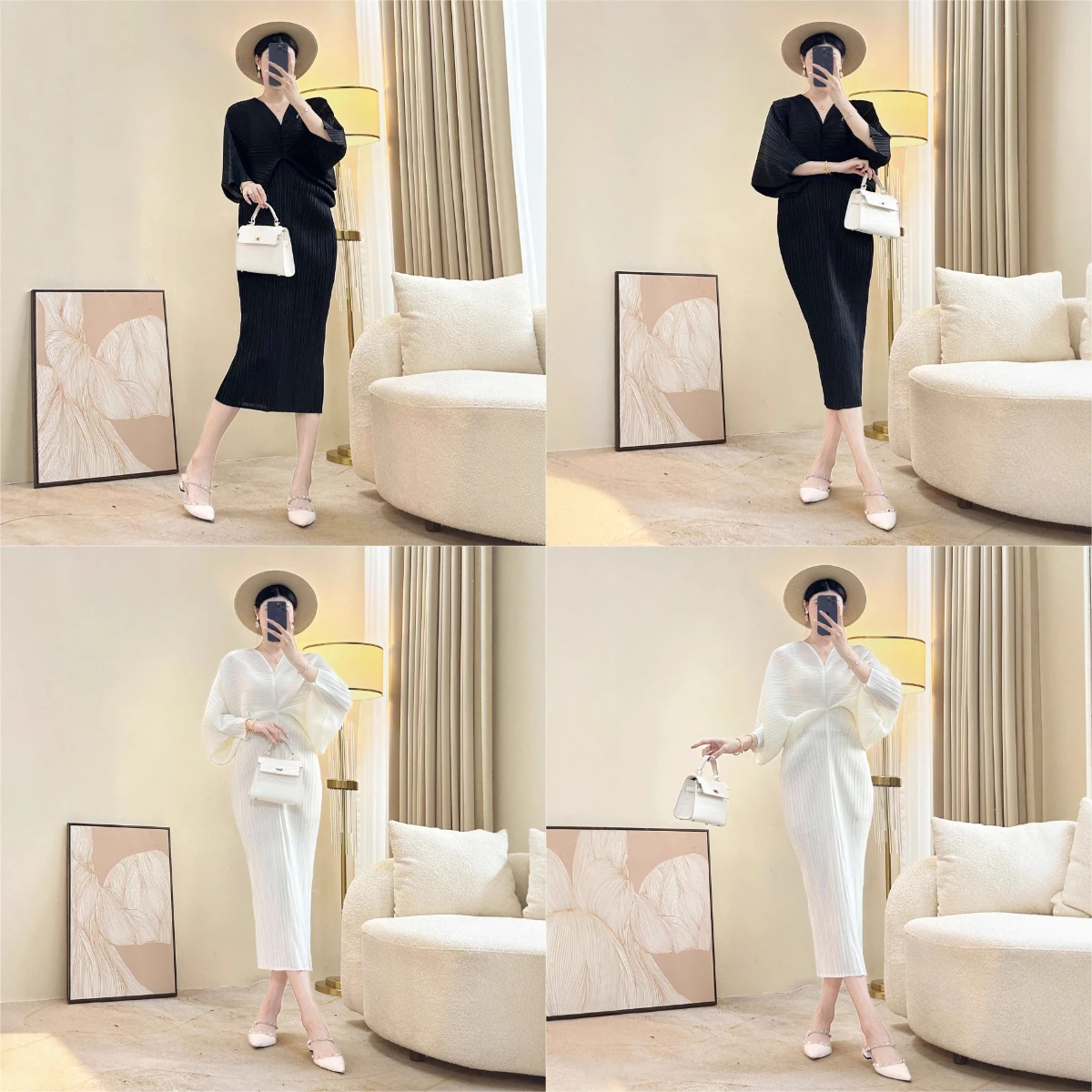 

Miyake Pleated New Spring/summer 2025 Dress Temperament V-neck Exquisite Long Skirt Commuting Casual Goddess Style Skirt Pleat