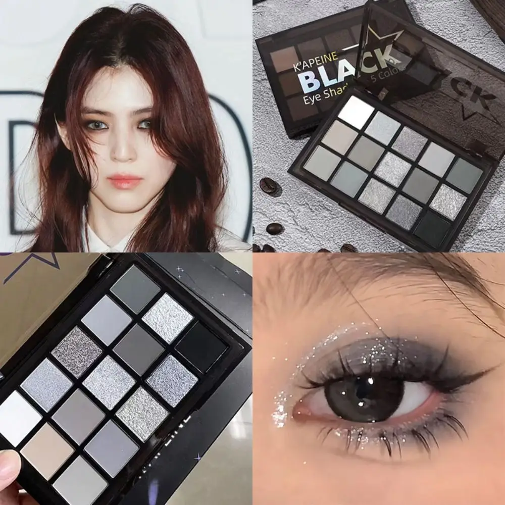 Paleta de sombra de ojos negra ahumada de 15 colores, paleta de sombra de ojos de tonos frescos mate resistente al agua, maquillaje de ojos Punk