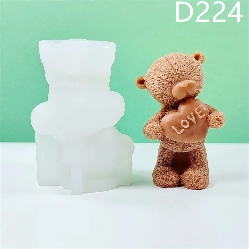 D224 Love Bear Candle Silicone Mold Gypsum form Carving Art Aromatherapy Plaster Home Decoration Mold Gift Handmade