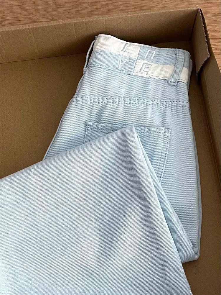 Loose High Waist Straight Leg Jeans Women's Slim Fit Blue Denim Pants Tapered Wide Leg Jeans for Pear aped plus Size