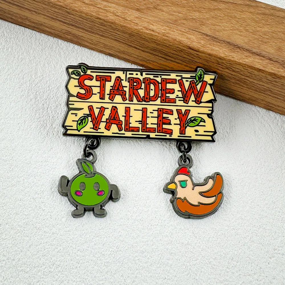 Stardew Valley Enamel Pin With Junimo And Chick Pendant Brooch Clothing Bags Cute Accessories Game Fan Collectibles Gifts
