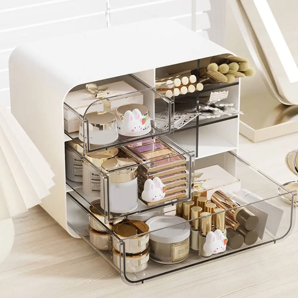Scatola portaoggetti da tavolo obliqua in plastica trasparente cassetto di grande capacità scatola portaoggetti per conigli organizzatore cosmetico antipolvere ufficio