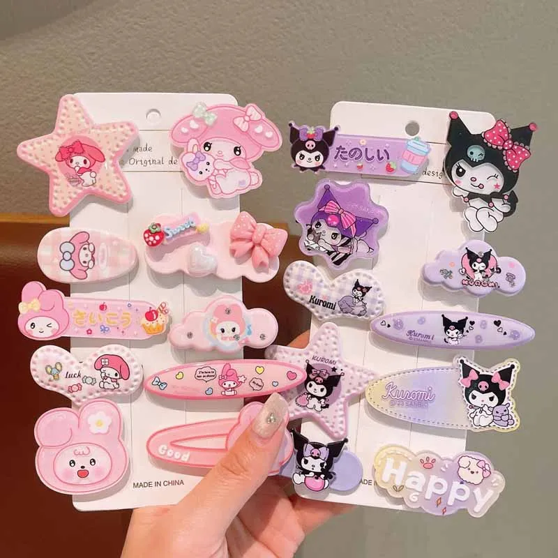 10 Pçs de Acessórios de Cabelo de Menina com Estilo de Cartoon Kuromi Kitty My Melody, Presilhas de Cabelo para Meninas, Presentes para Crianças