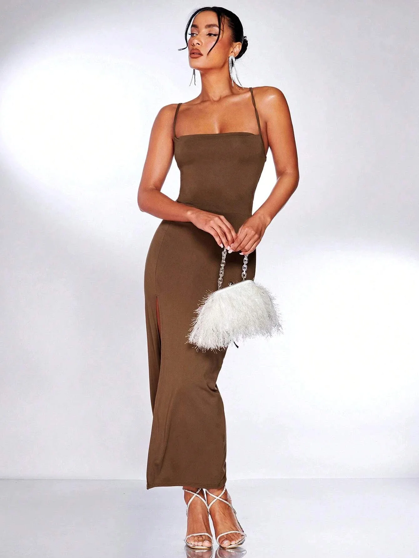 

European and American hot girl new summer sexy hot girl backless lace up slim fit slit design solid color dress for women