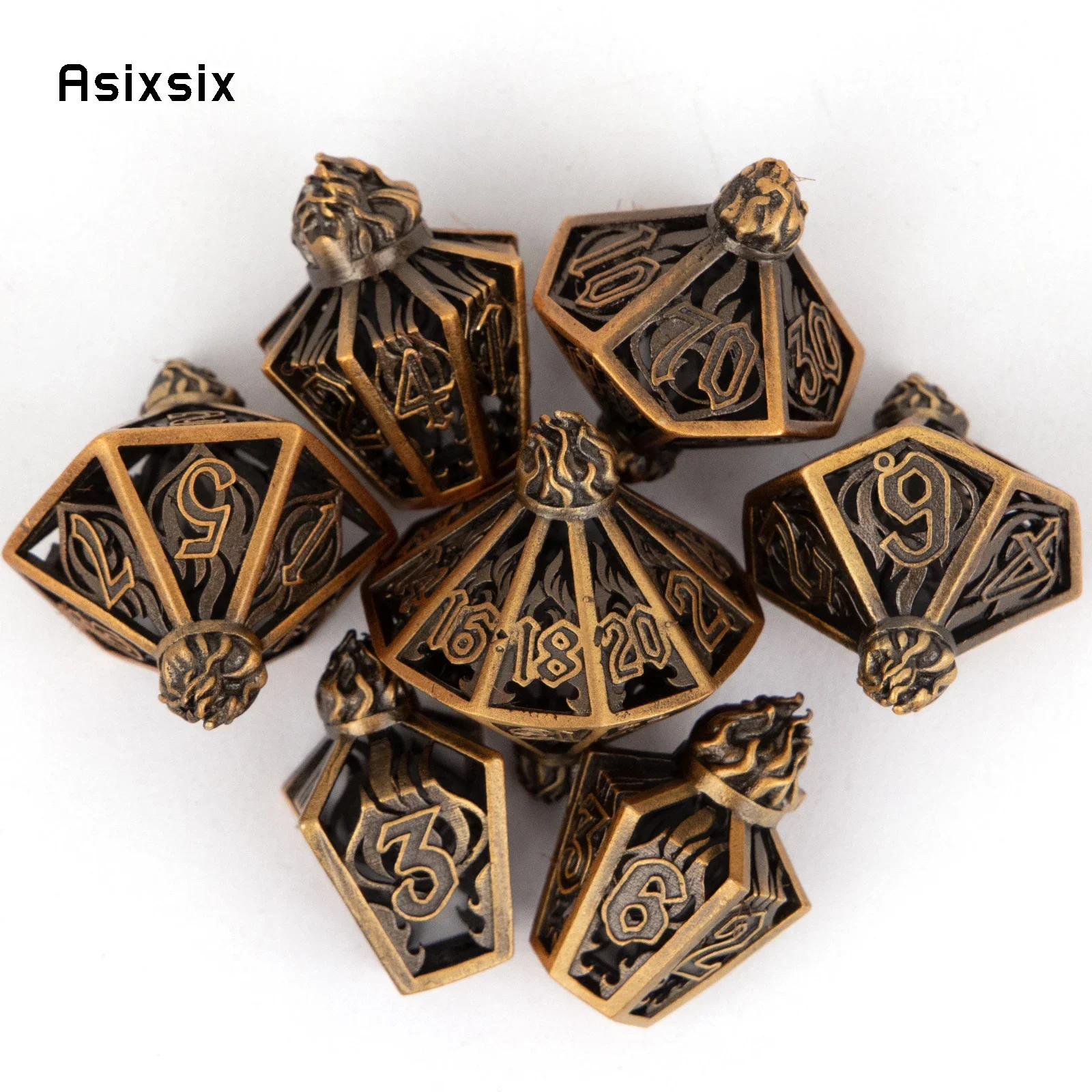 7 Pcs Yellow Flame Hollow Metal , Dnd Dice Set Perfect For Card Games Board Games For Critical Role, Rpgs, D&D