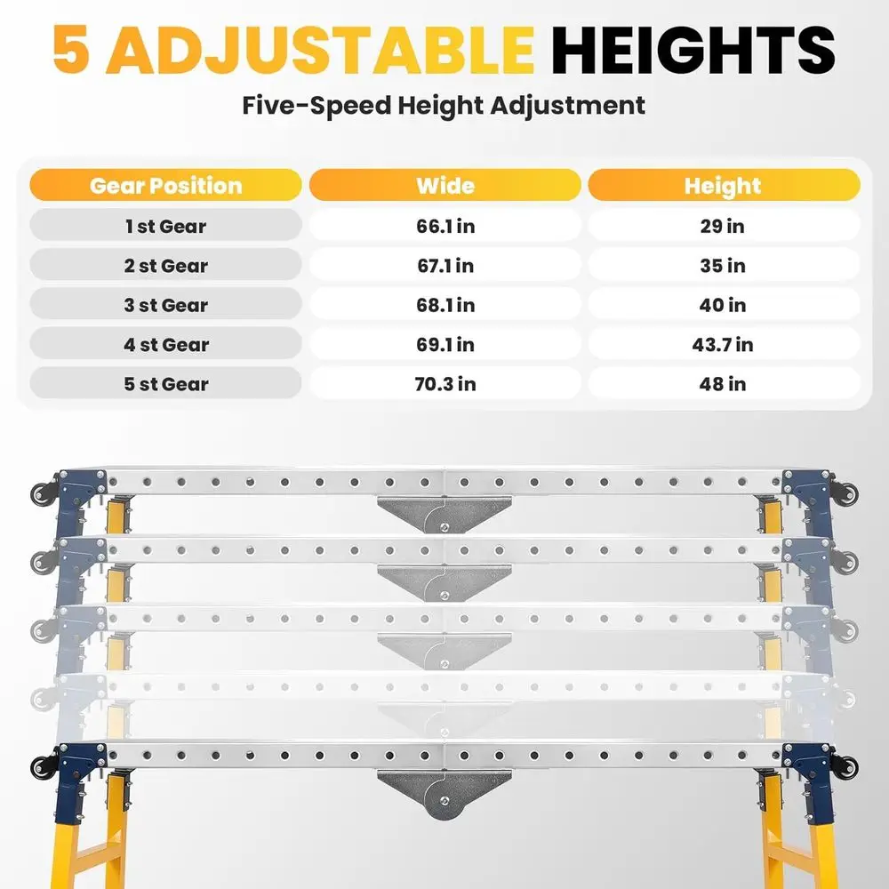 2000 lbs Capacity Scaffolding Platform Adjustable Height, 5-Level Height Adjustable Work Platform, Portable Scaffolding Platform