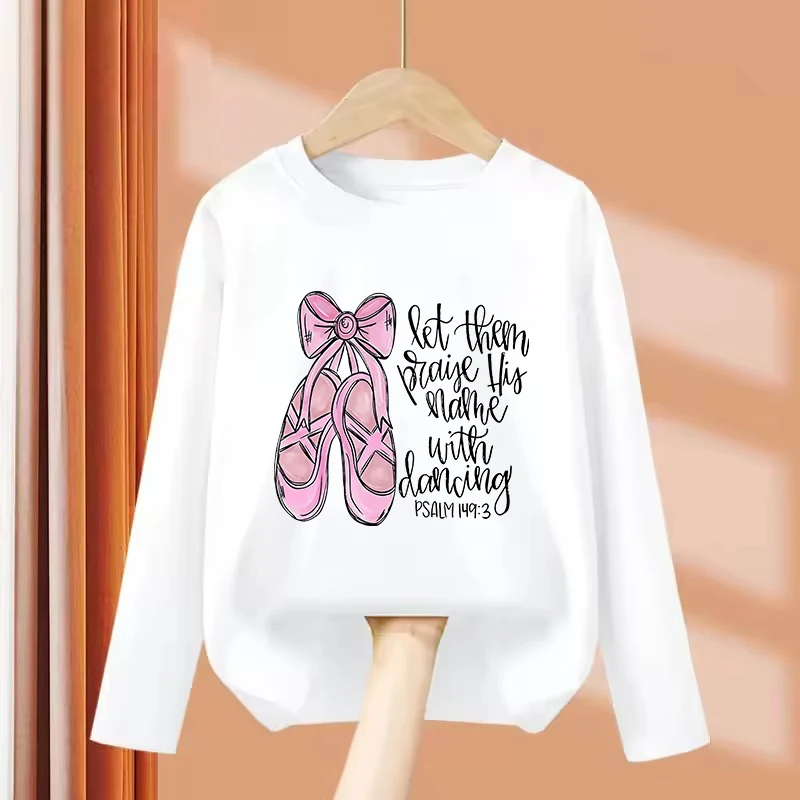 Long Sleeve Streetwear Pink Color Dance Shoes T Shirts Funny Kids Children's T-shirt  Girls Summer Spring Casual Top Tee Shirt