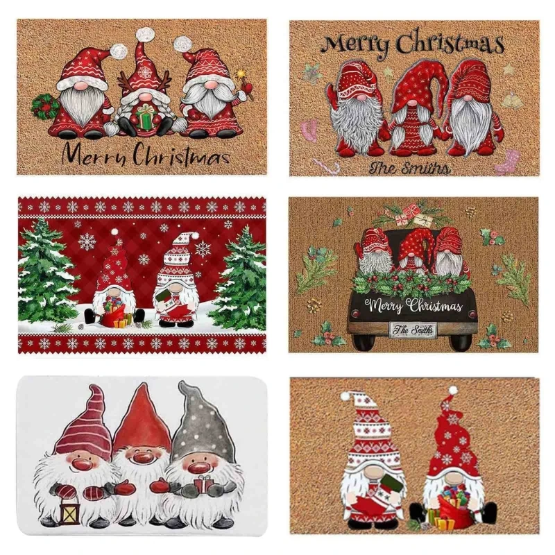 New Christmas Gnome Floor Mat Xmas Tree Gnome Colorful Party Kitchen Entrance Decor