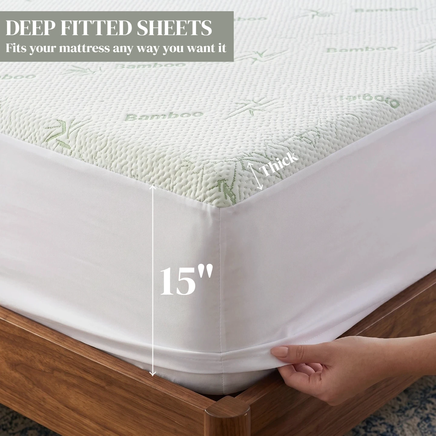 Bamboo Fitted Sheet 15 Inch Deep Pocket Cooling Breathable Mattress Cover 360° Full Elastic Non‑Slip Skin‑Friendly Bed Sheet For US Twin Twin‑XL Full Queen King Bed view 6