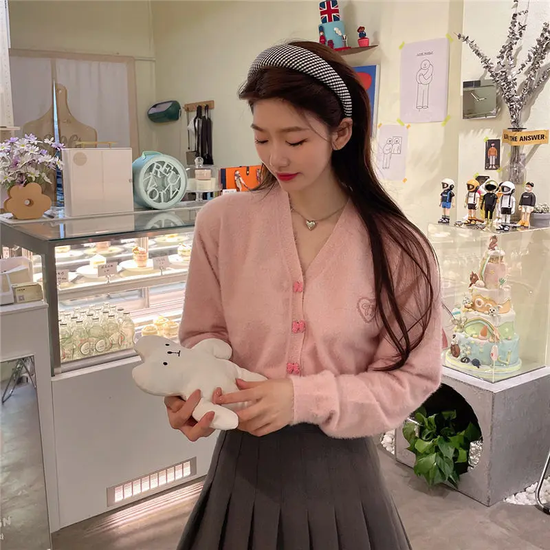 

Весенне-осенний новый модный свитер с v-образным вырезом и длинными рукавами, женский уличный повседневный кардиган на пуговицах с бантом, винтажные элегантные универсальные топы