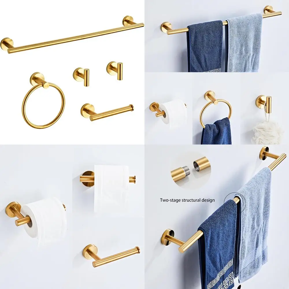 

Stainless Steel 5-Piece Bath Hardware Set with Towel Rack, 24, Modern SUS304 Towel Bar Ensemble