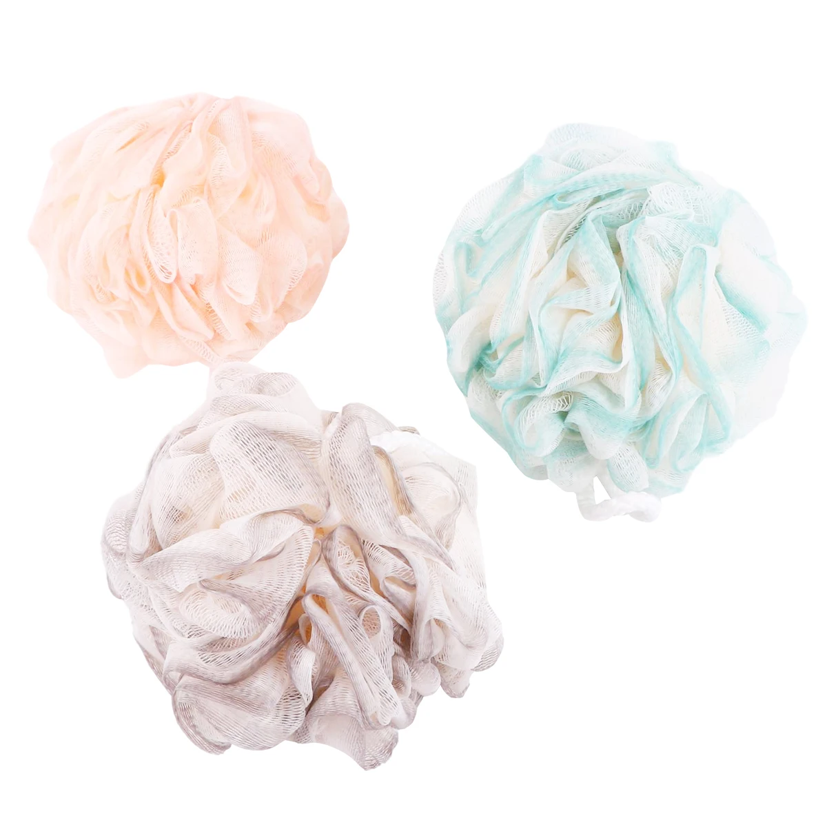 

3pcs Shower Ball Bath Scrubber Soft Plastic Fiber Rich Bubble Mixed Color Mesh Bath Poufs Body Comfortable Grip