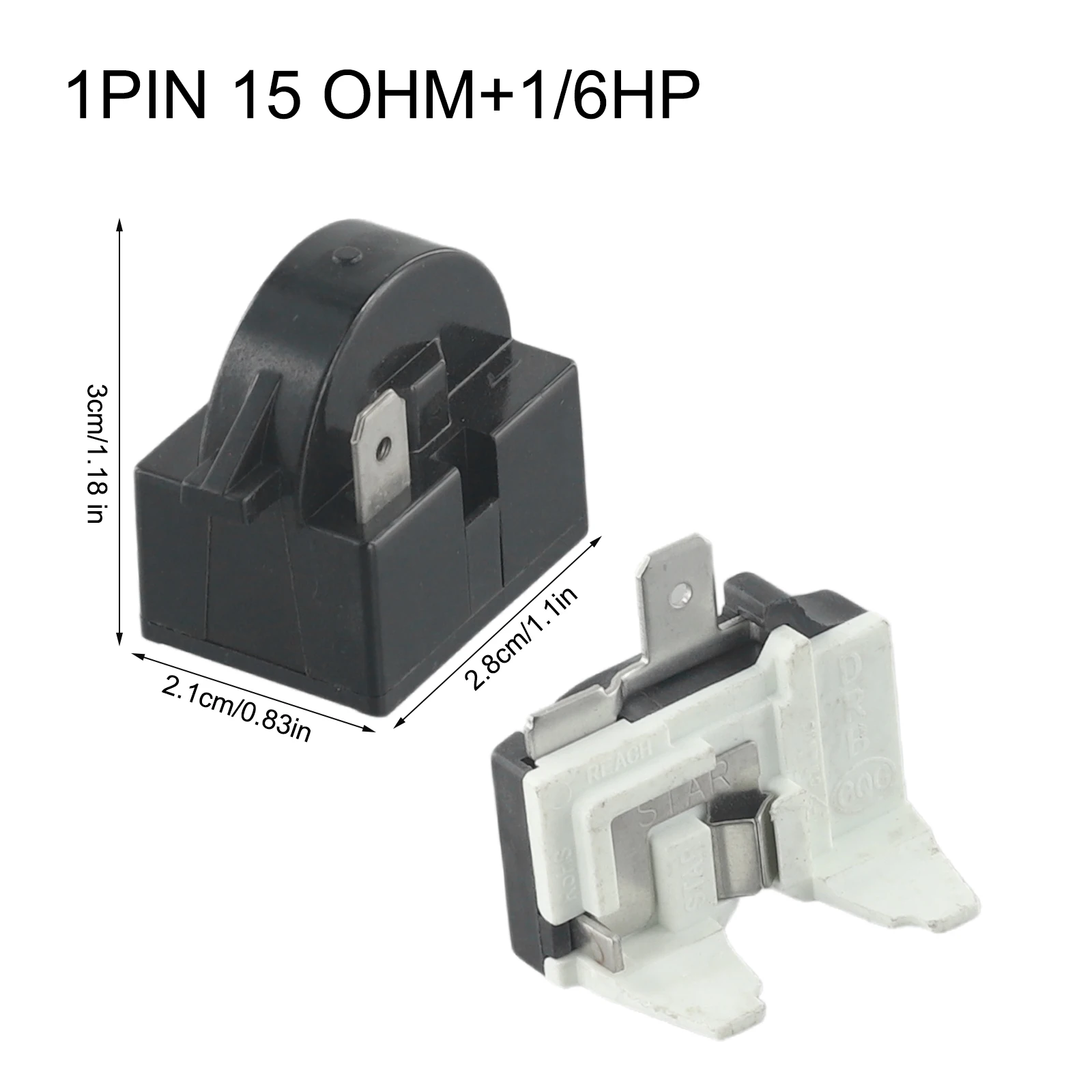 2 Pcs Refrigerator PTC Start Relay 1/2 Pin 15 Ohm + 1/6H Compressor Overload Protector Refrigerator Home Accessories