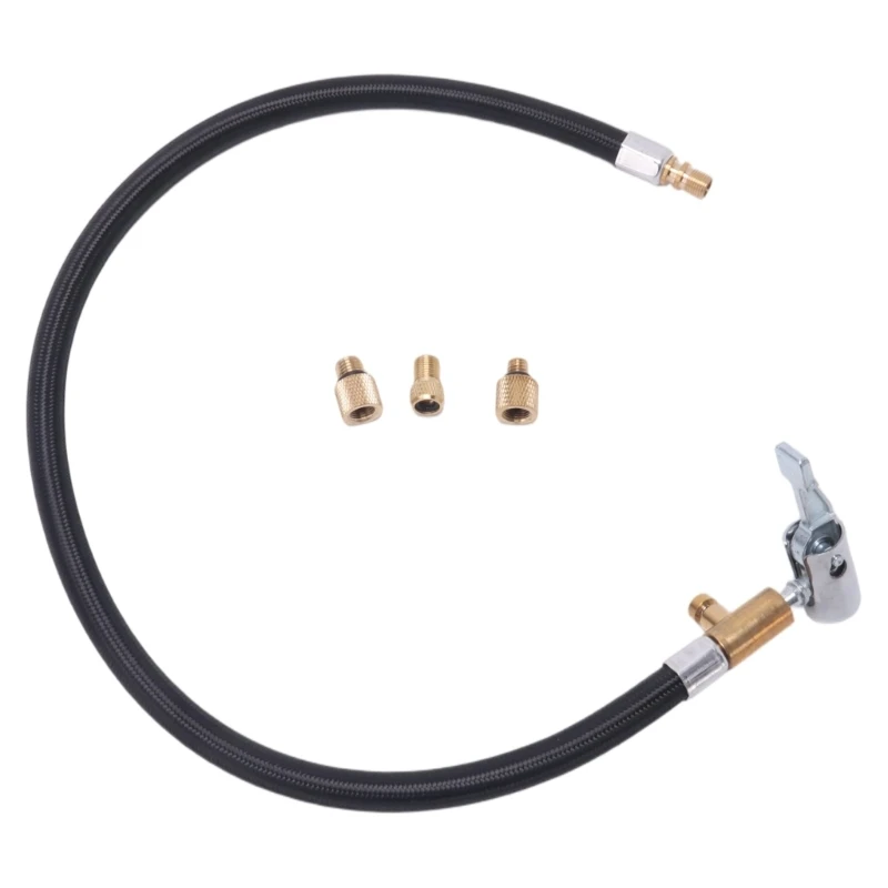 Braided Chuck Hose for Tire Inflation, Replacement Adapter Set with Press Button and 3 Brass Fittings for Tire Care