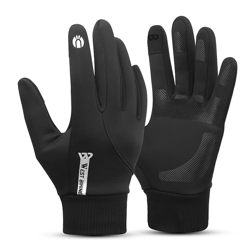 AliExpress West Biking WEST BIKING Winter Cycling Gloves Windproof Fleece Touch Screen Reflective Non‑Slip Gloves for Biking Motorcycle Skiing Running