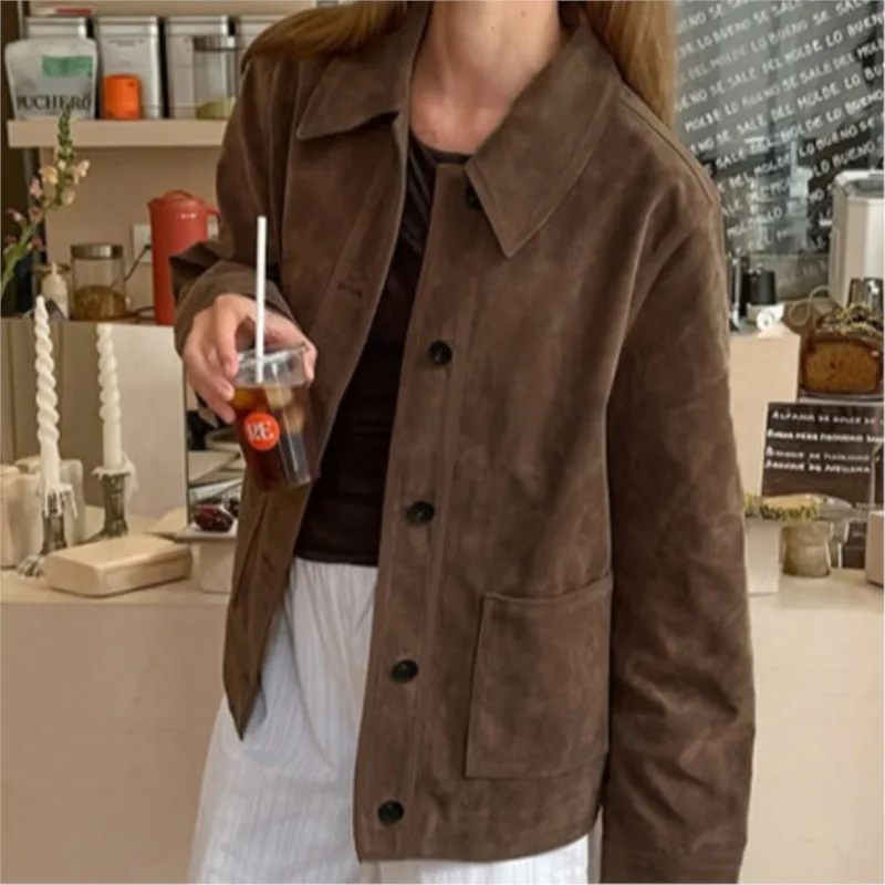 

Fashionable Women's Clothes Solid Color Temperament Commuter Style Autumn Winter Jackets Single-breasted Long-sleeved Lapel Coat
