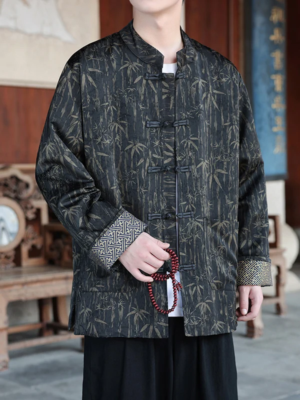 

New 2025 Men's Tang Costume Jaet with Button Loose Fit Long Sve Anti-Wrinkle Large Size Ethnic Sle Autumn Outerwear