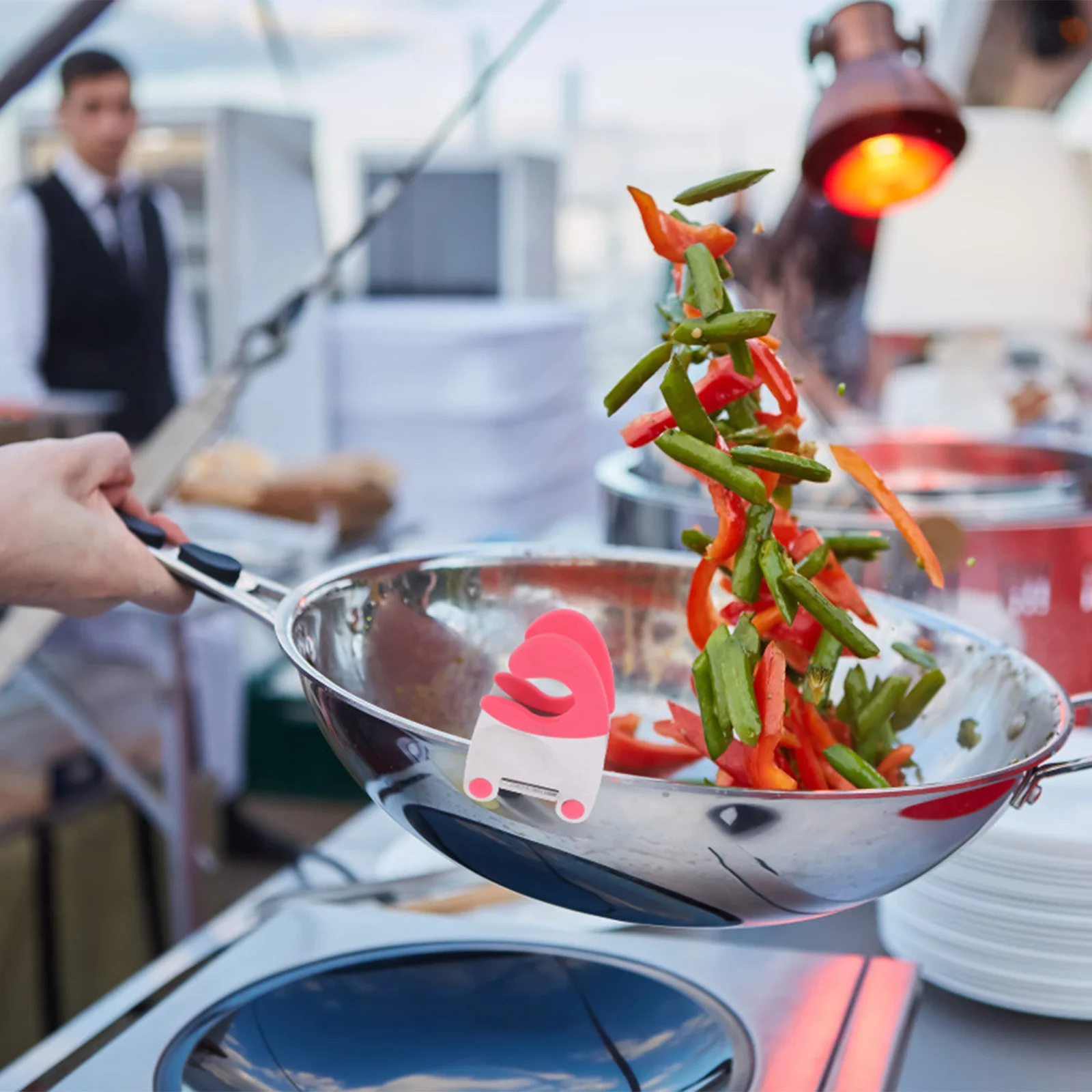 

2Pcs Anti-Scald Rubber Pot Clip Spoon Rest Compact Portable Kitchen Helper for Cooking Spatula Utensil Rest Red