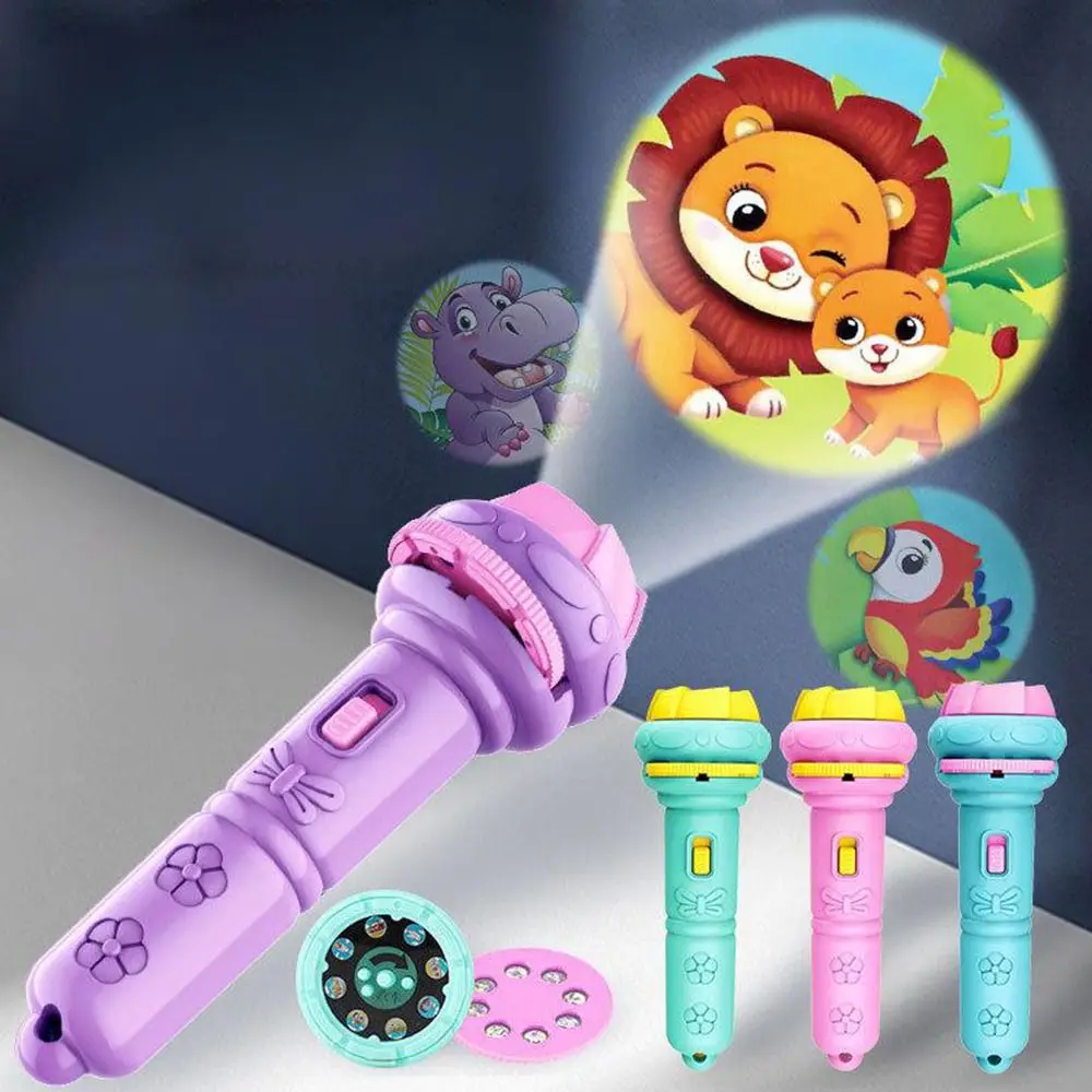 24 Cartoon Patterns Projection Flashlight Multicolor Bedtime Learning Slide Projector Torch Early Education Glowing Flashlight