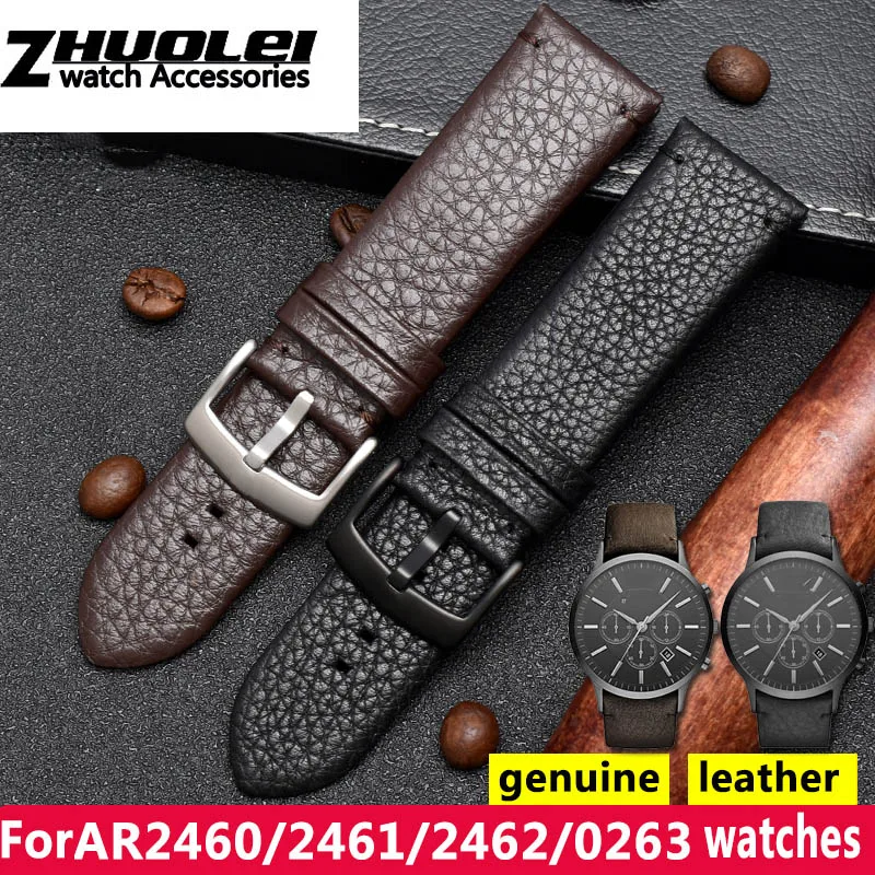 

For Armani AR2460/2461/2462/0263 Litchi grain wristband Original quality genuine leather watchband 24mm brown black men‘s strap