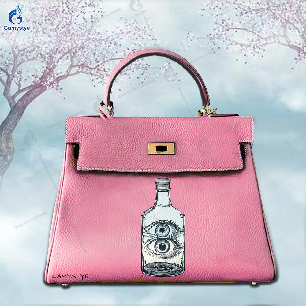 

Personalizar Bolso Art Printed Bags Artistic Abstract Water Bottle Print Genuine Togo Leather High Quality Original Brand Women