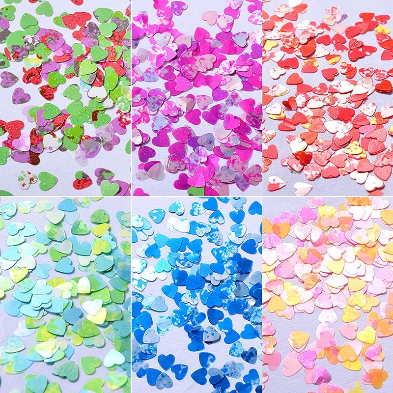 6 Colors Packed Nail Art Accessories Heart Shape Mixed Sequins Laser Colorful Decoration DIY Nail Glitter Dotted Ornaments