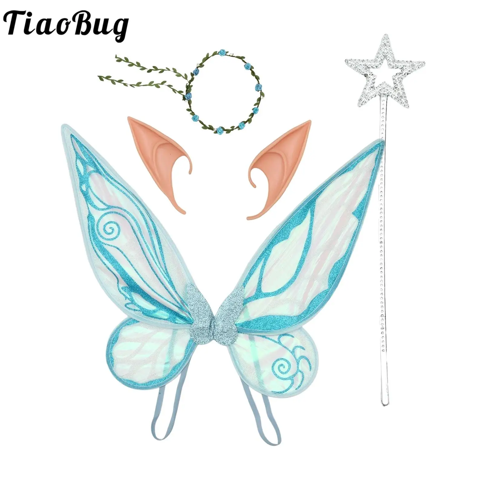 Ailes de fée d'halloween pour filles adultes, tenues oreilles d'elfe, bandeau Floral féerique, couronne, accessoires de Costume de fête, accessoire de Cosplay pour filles
