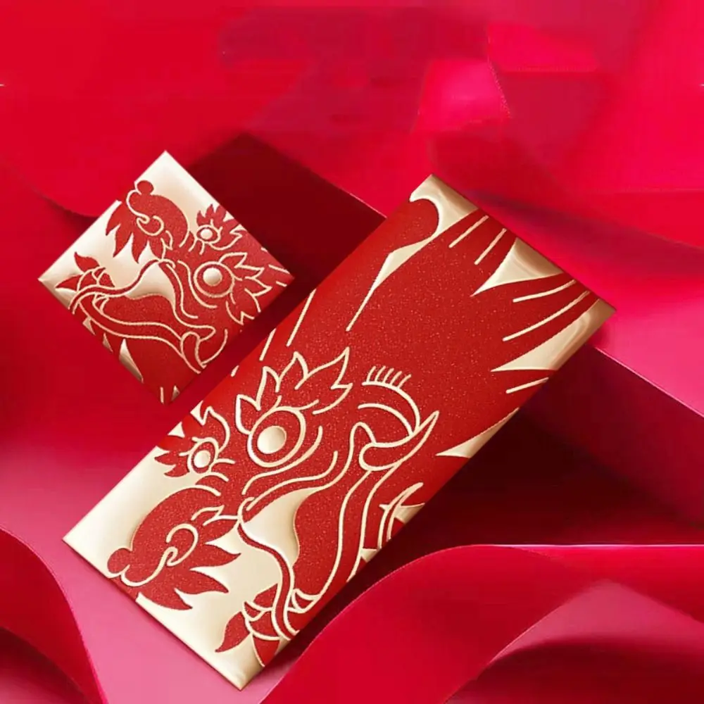 

10pcs Bronzing Dragon Pattern Red Envelope Chinese Dragon Pattern Simple Style Red Packet Auspicious Luck Money Bag