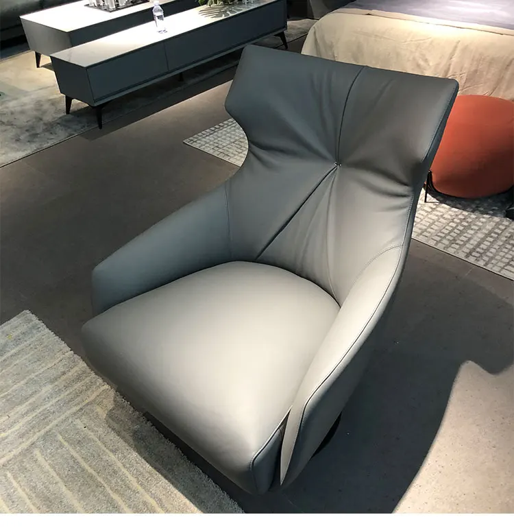 360-Degree rotating leisure chair, high-quality leather upholstered, single sofa, living room