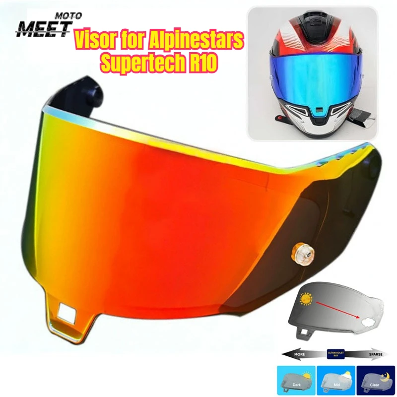 R10 Helmet Visor for Alpinestars Supertech R10 Motorcycle Helmet Visor Goggles Plating Silver Red Replacement Lens