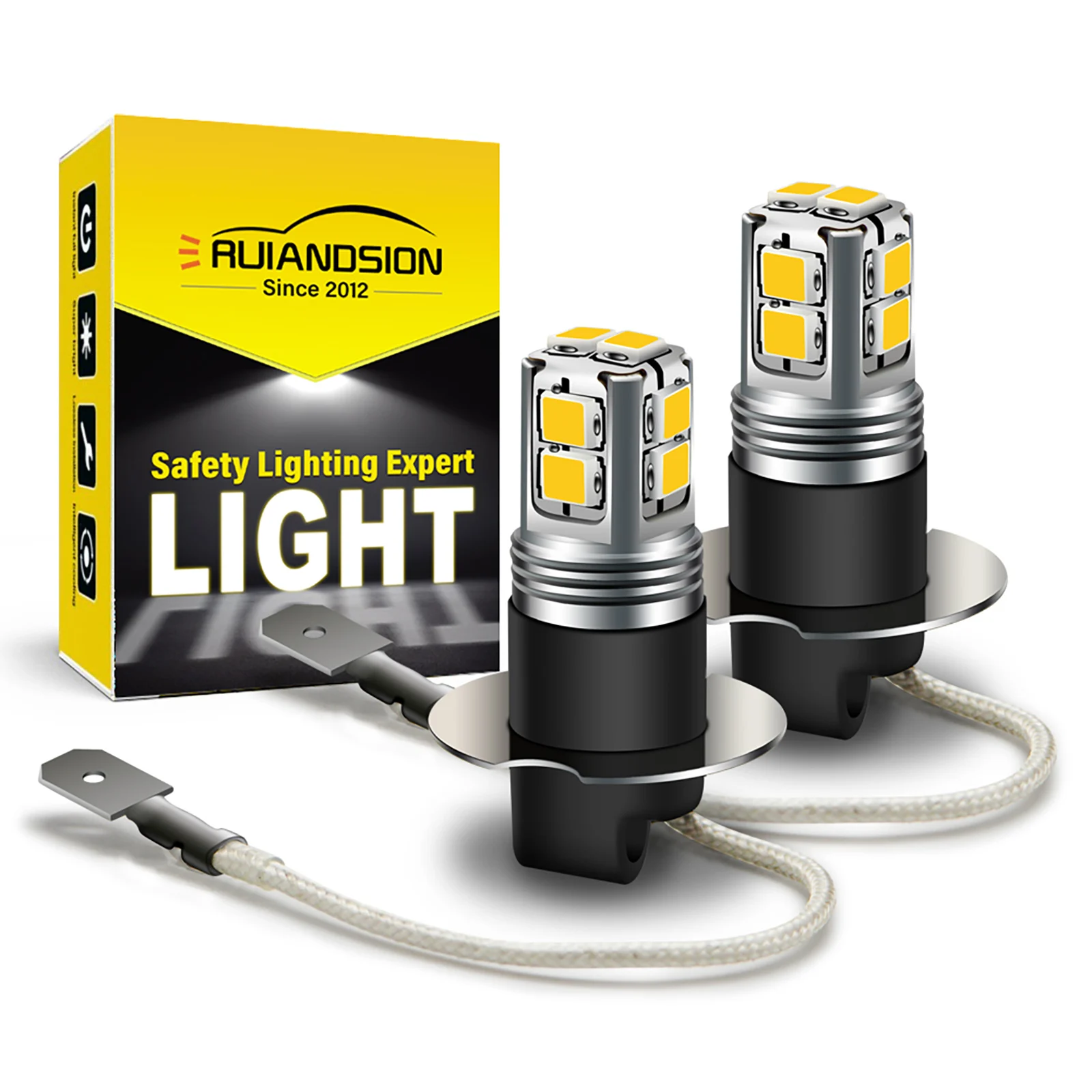RUIANDSION H3 Fog Light LED 6-40V Non-Polarity for Motorcycle Truck Daytime Driving Lamp Bulb Super Bright White 2Pcs