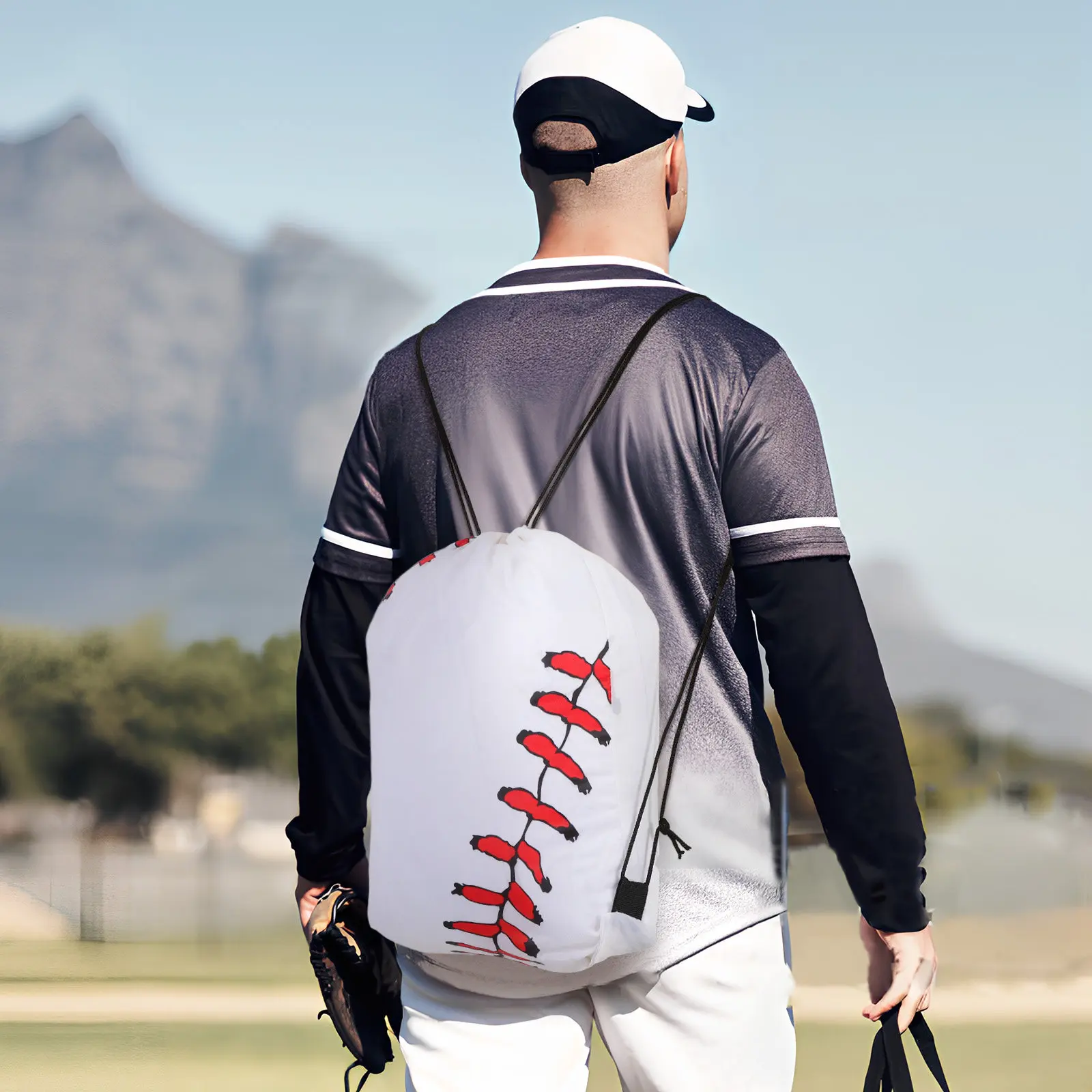 12Pcs Baseball Drawstring Backpack Lightweight Polyester Sports Bag Gym Swim Beach Outdoor Fitness Training Athletic