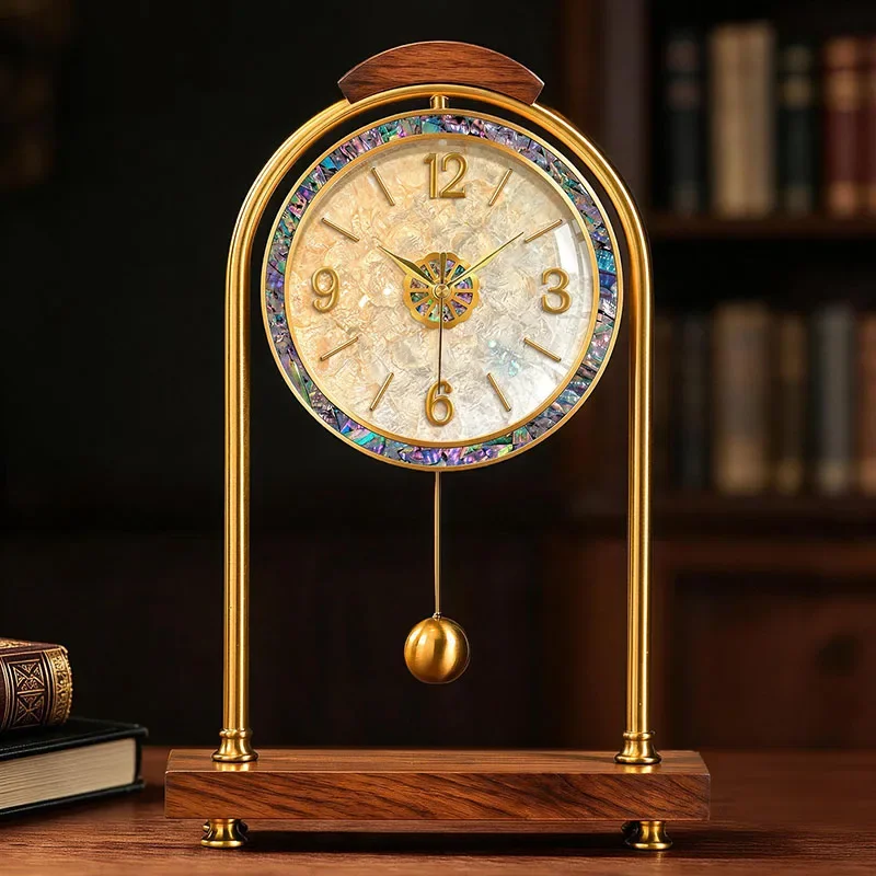 Shell Retro Table Clock Pendulum Living Room Decor Desktop Clock Vintage Luxury Aesthetic Desk Clocks Creative Elegant Clocks