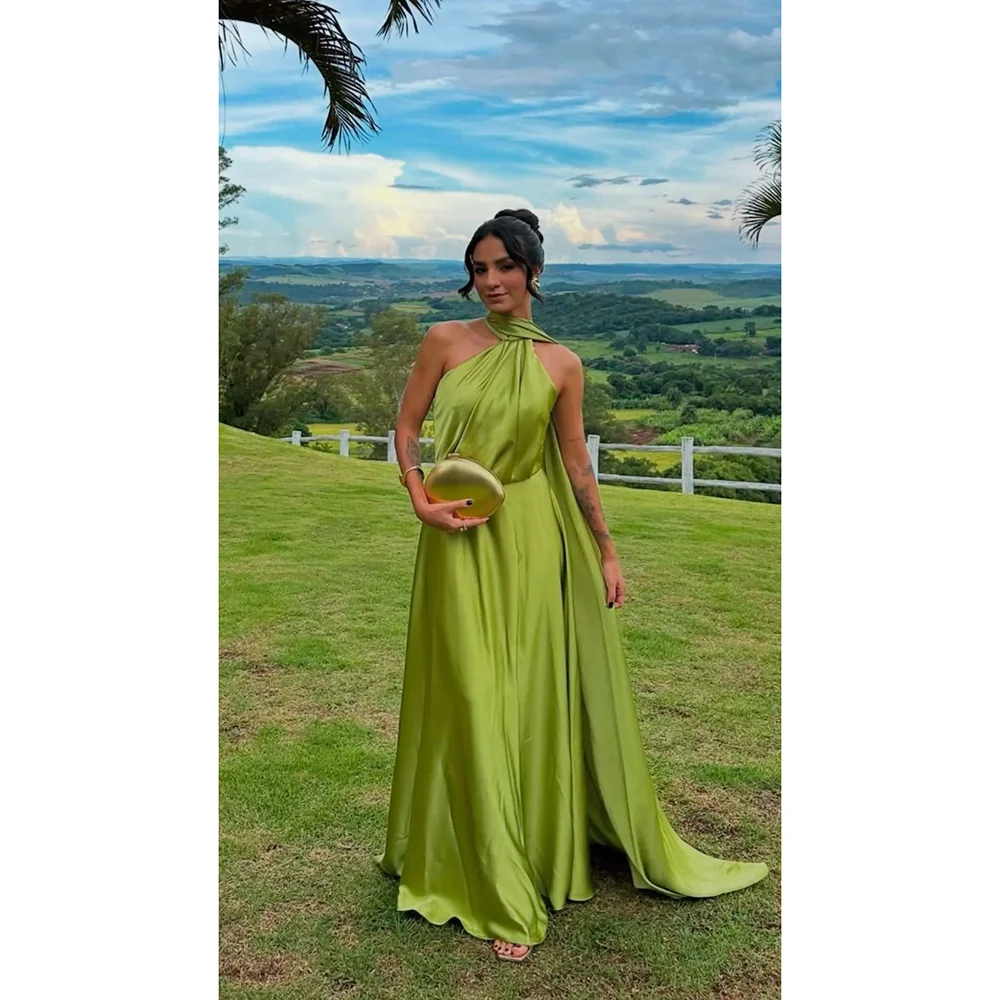 

Luxury Sleeveless Customized Evening Dress Elegant Solid Color Prom Gowns Floor Length Party vestido For Women