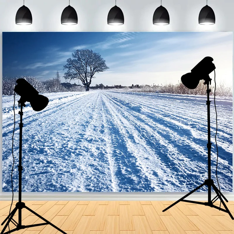 Snowflake Pine Forest Frozen Stream Photography Background Frost Snow Hill Winter Wonderland Photo Studio Backdrops AM-06