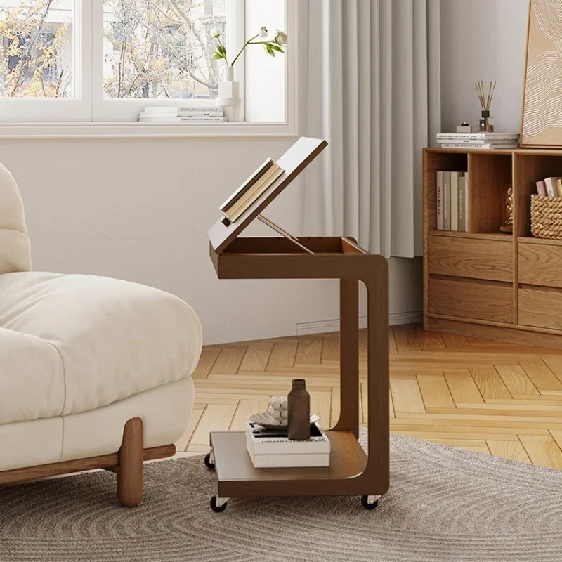 Mobile side table, small table next to solid wood sofa, cabinet with wheels, small coffee table