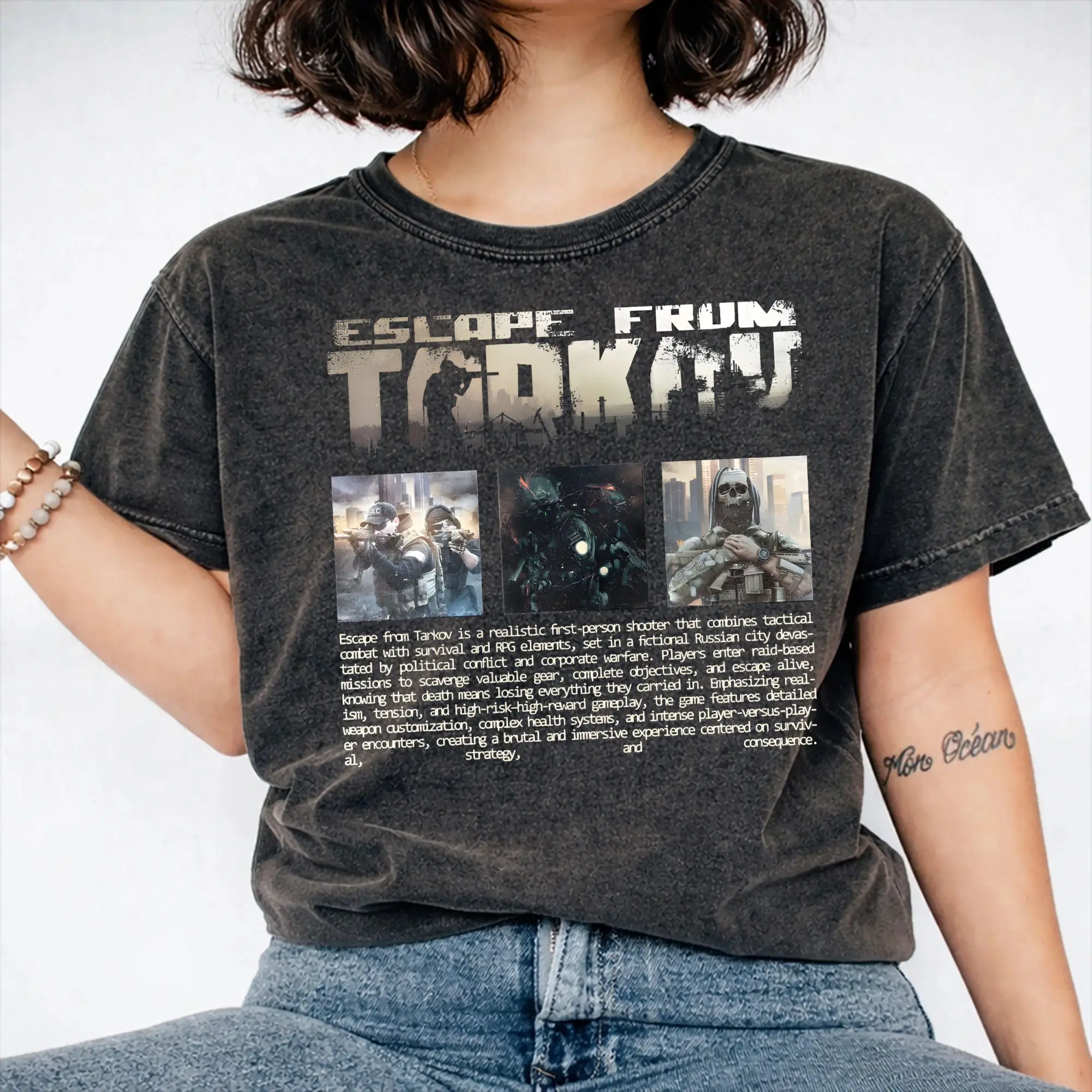 Escape From Tarkov USEC  T Shirts Hip Hop Washed Short Sleeve Oversize T-Shirt  Vintage Men Women Streetwear