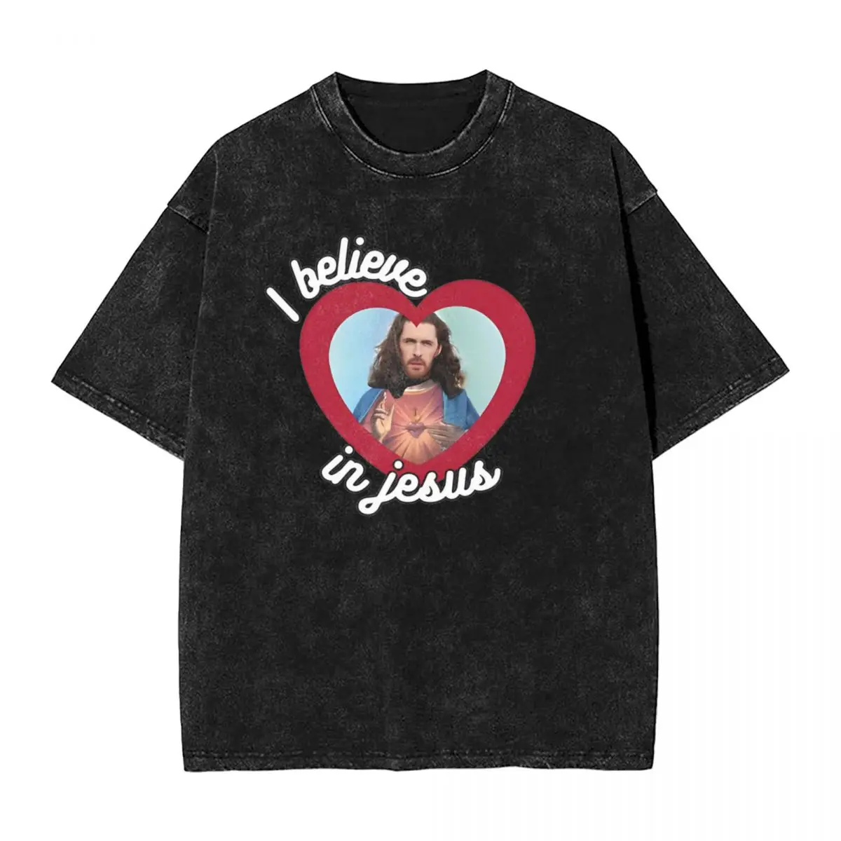 I Believe In Jesus Hozier Washed T Shirt Streetwear Hip Hop Cool T-Shirt Tees for Men Women Cotton Oversize Graphic