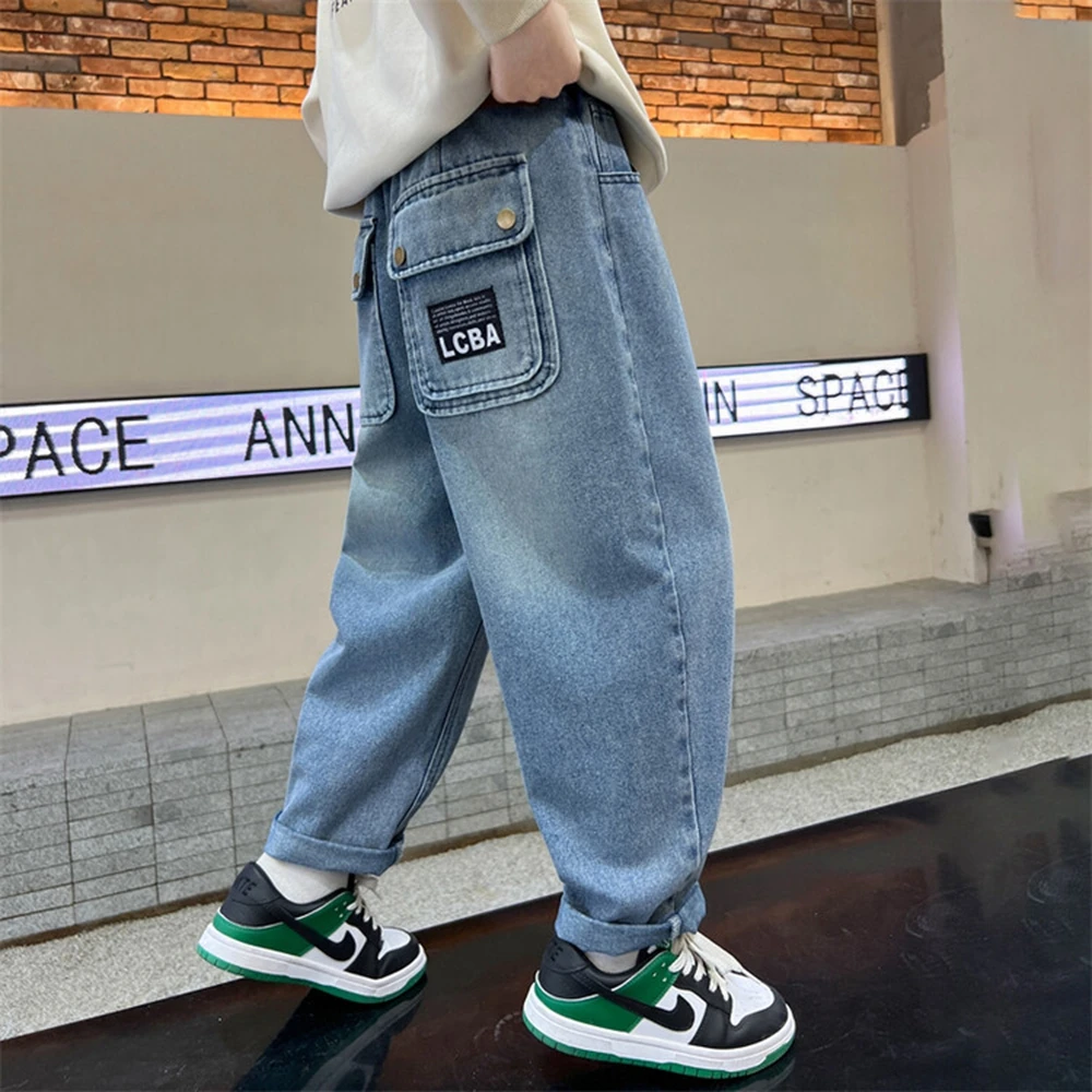 جديد ربيع الخريف المراهقين الأولاد الجينز العادي مع جيوب الظهر للمراهقين الطفل عارضة الدنيم السراويل السراويل سن 5 إلى 14 سنة #6